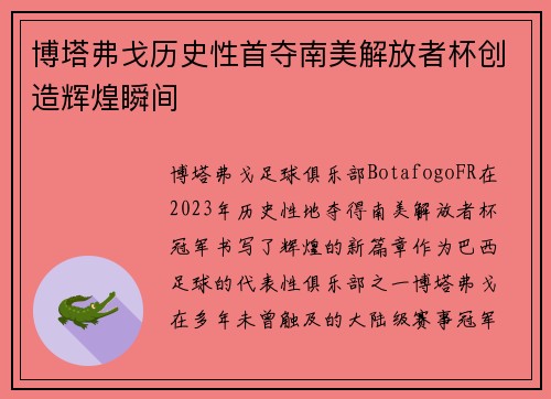博塔弗戈历史性首夺南美解放者杯创造辉煌瞬间 博塔弗戈历史性首夺南美解放者杯创造辉煌瞬间